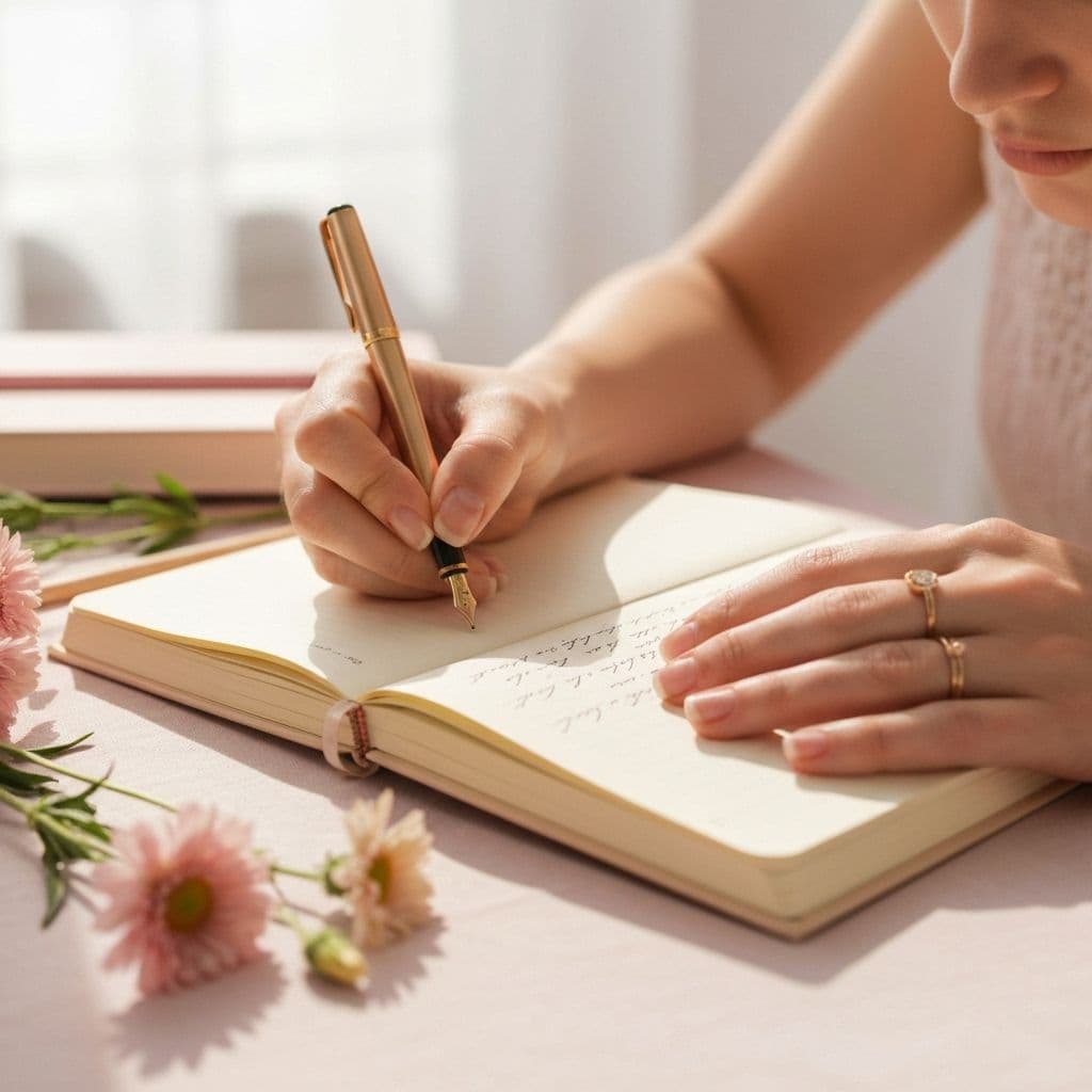 Writer's hands on journal